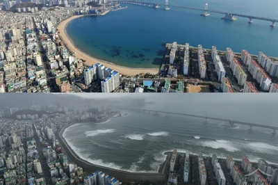 Busan in 2070, the Gwangalli Beach Swallowed by Waves