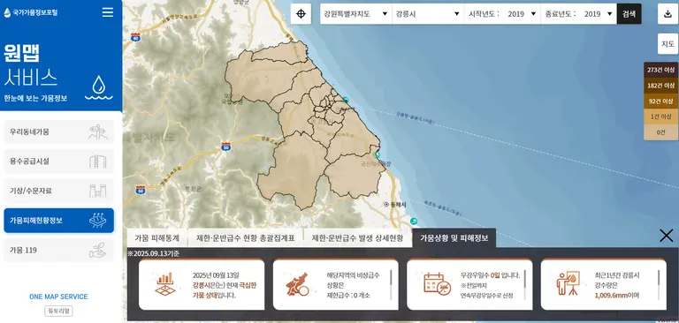 Information on the severe drought status in Gangneung. Source: National Drought Information Portal (www.drought.go.kr)