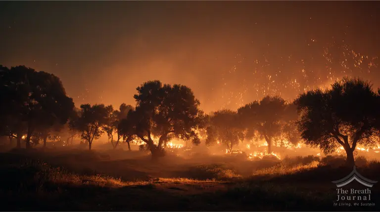 스페인 올리브 농장 화재 가상 이미지 / 2026, Visuals generated with Midjourney 